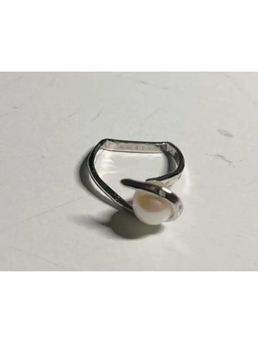 Akimio Platinum Over Sterling Silver Diamonds and Pearl Ring
